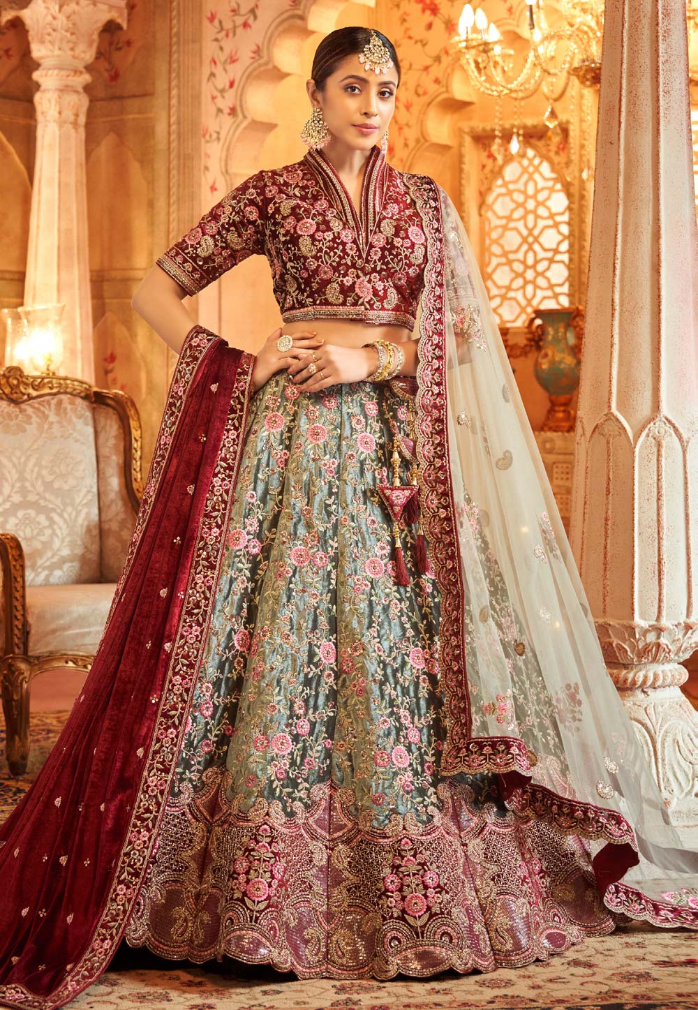 Velvet wedding hot sale lehenga choli