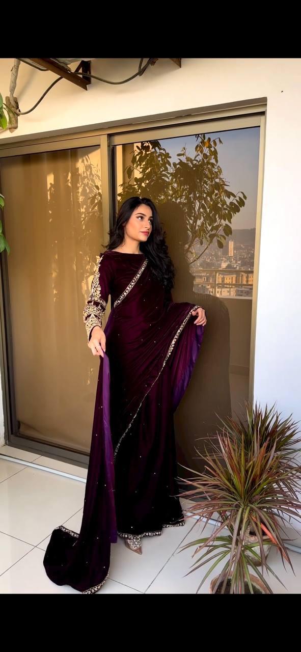 Velvet saree for on sale wedding