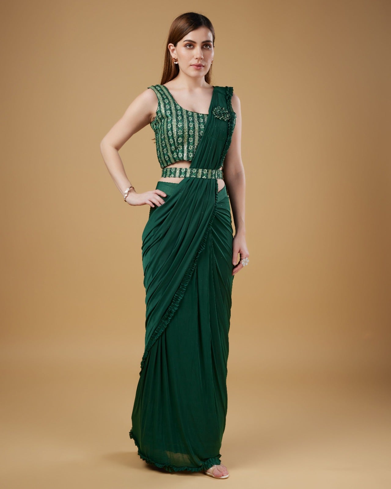 Ready To Wear Saree (Readymade) 1 Minute Saree with Unstitched Blouse & Belt