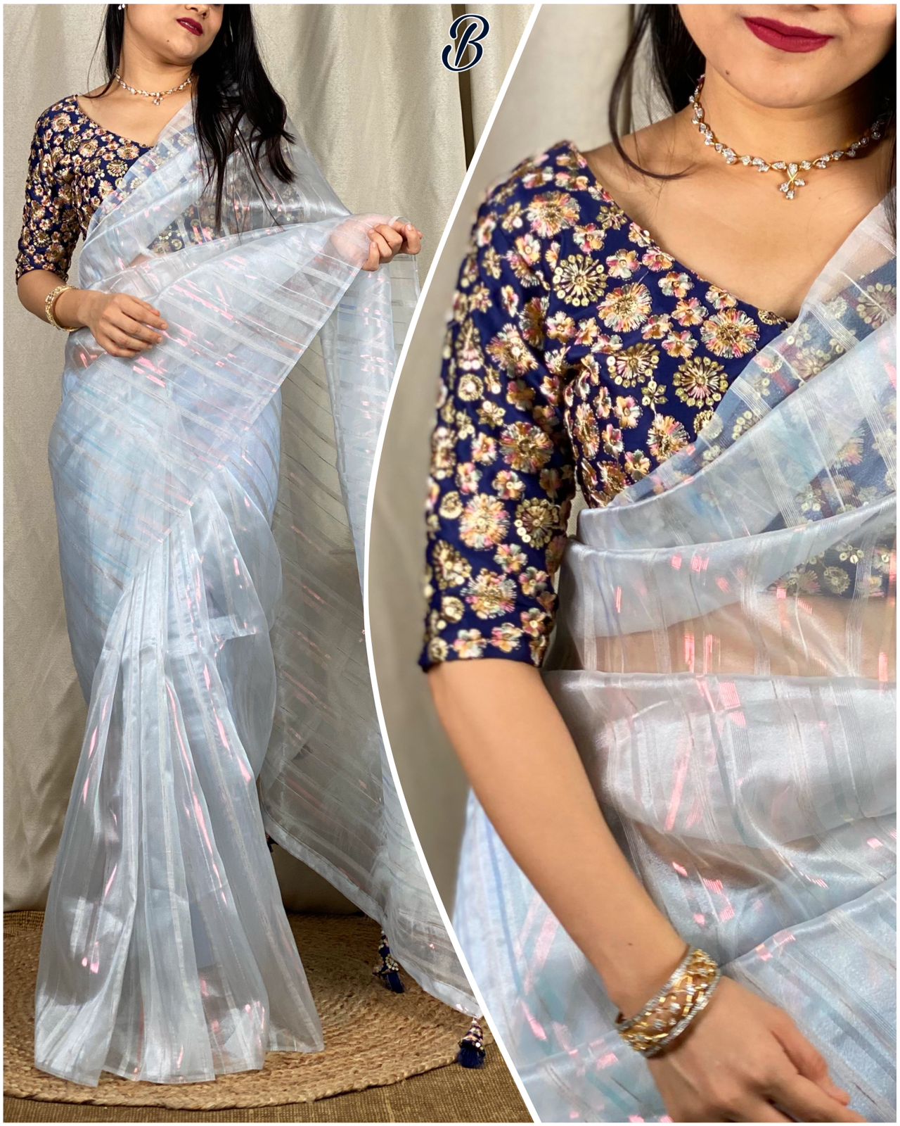 Party Wear Fancy Organza Slub Saree