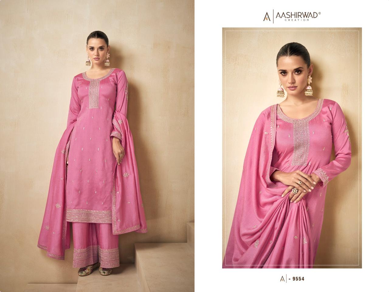 AASHIRWAD NEEDLE PREMIUM SILK SALWAR SUIT D.NO 9554
