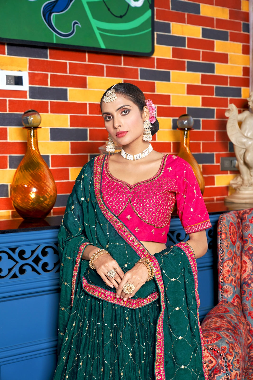 Varni Zeeya Sanskriti Chinon Crushed Lehenga D.No. 15003