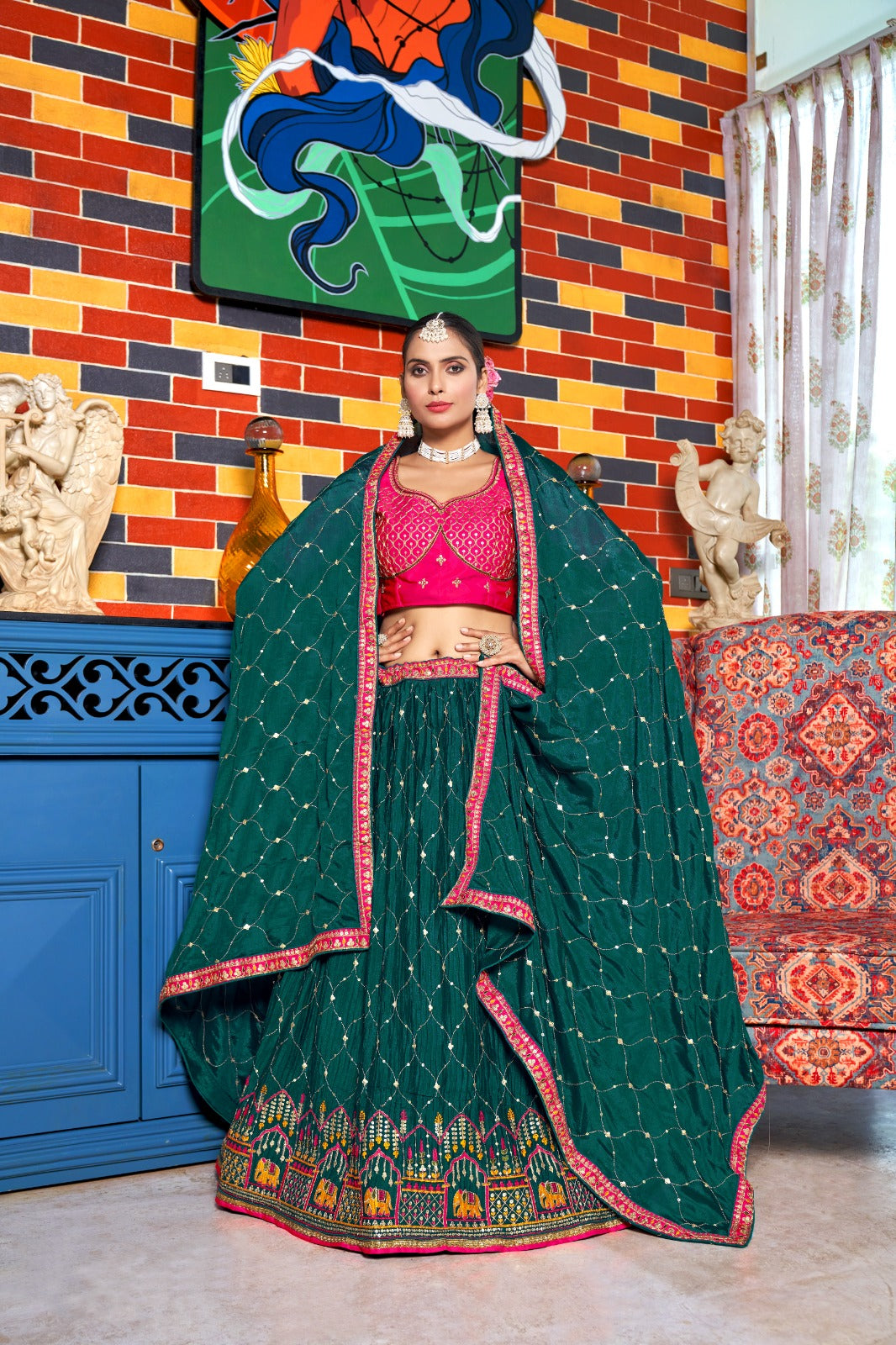 Varni Zeeya Sanskriti Chinon Crushed Lehenga D.No. 15003