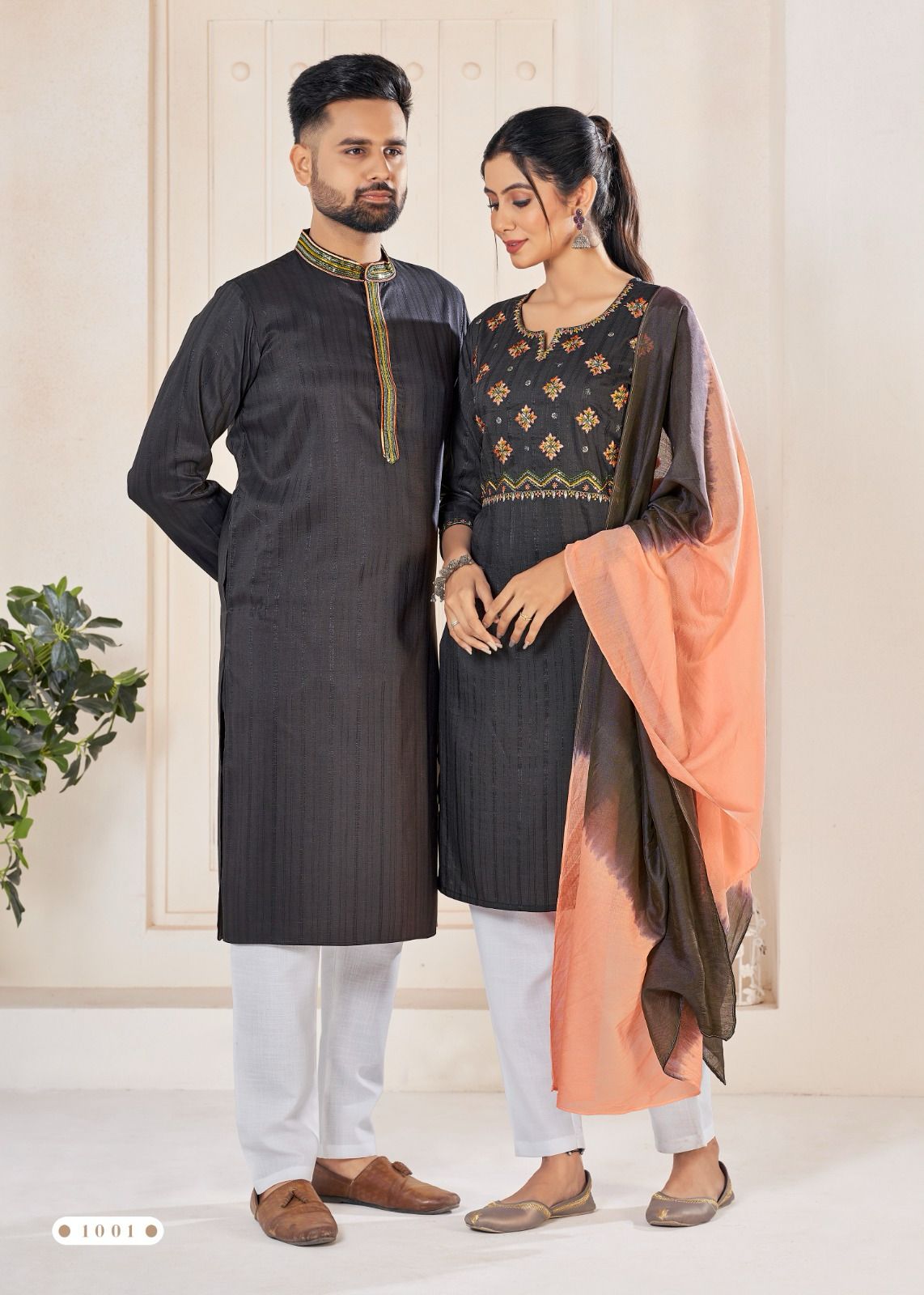 Festival Couple combo of Kurta with Pajama Kurti with Pants Dupatt