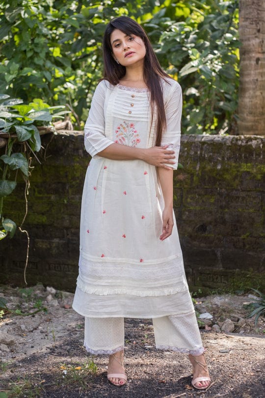 Winter collection of Cotton Kurti Pant set with quilted cotton