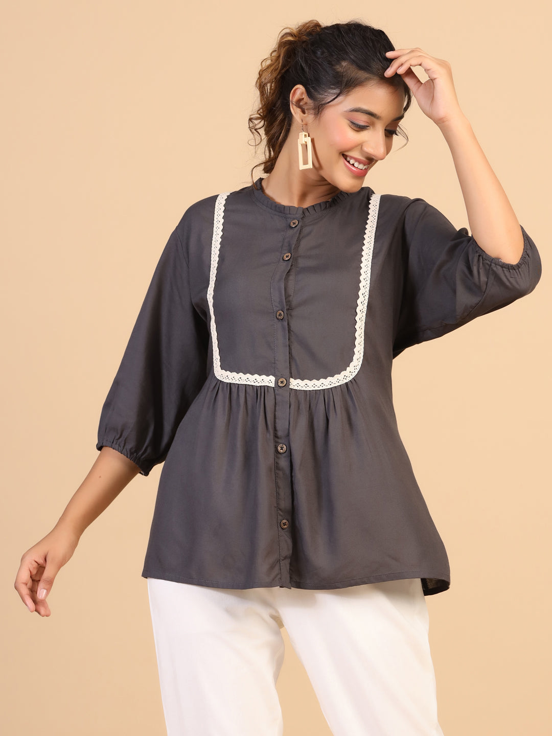 KEEVA FANCY WESTERN SHORT TOP