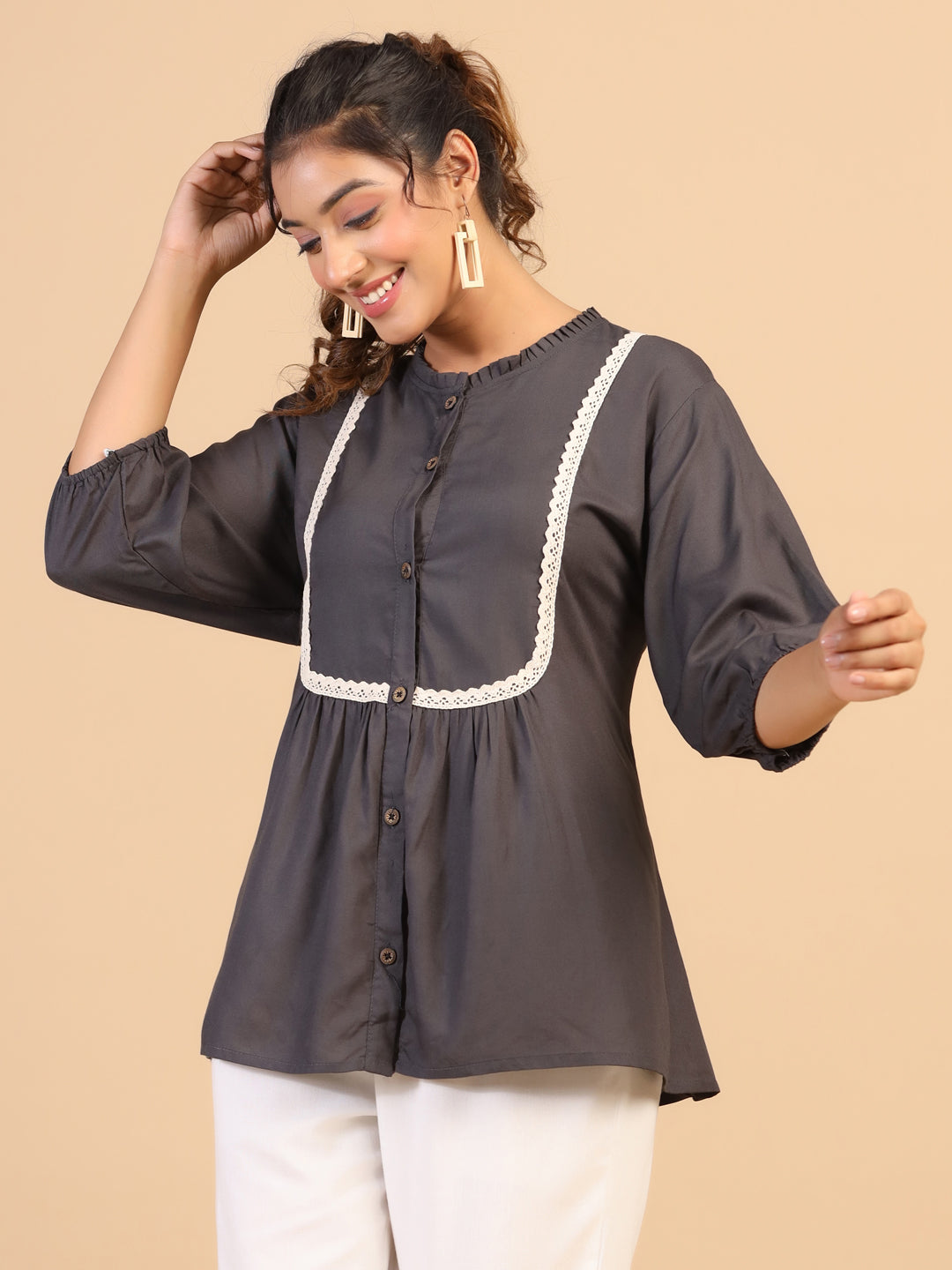 KEEVA FANCY WESTERN SHORT TOP