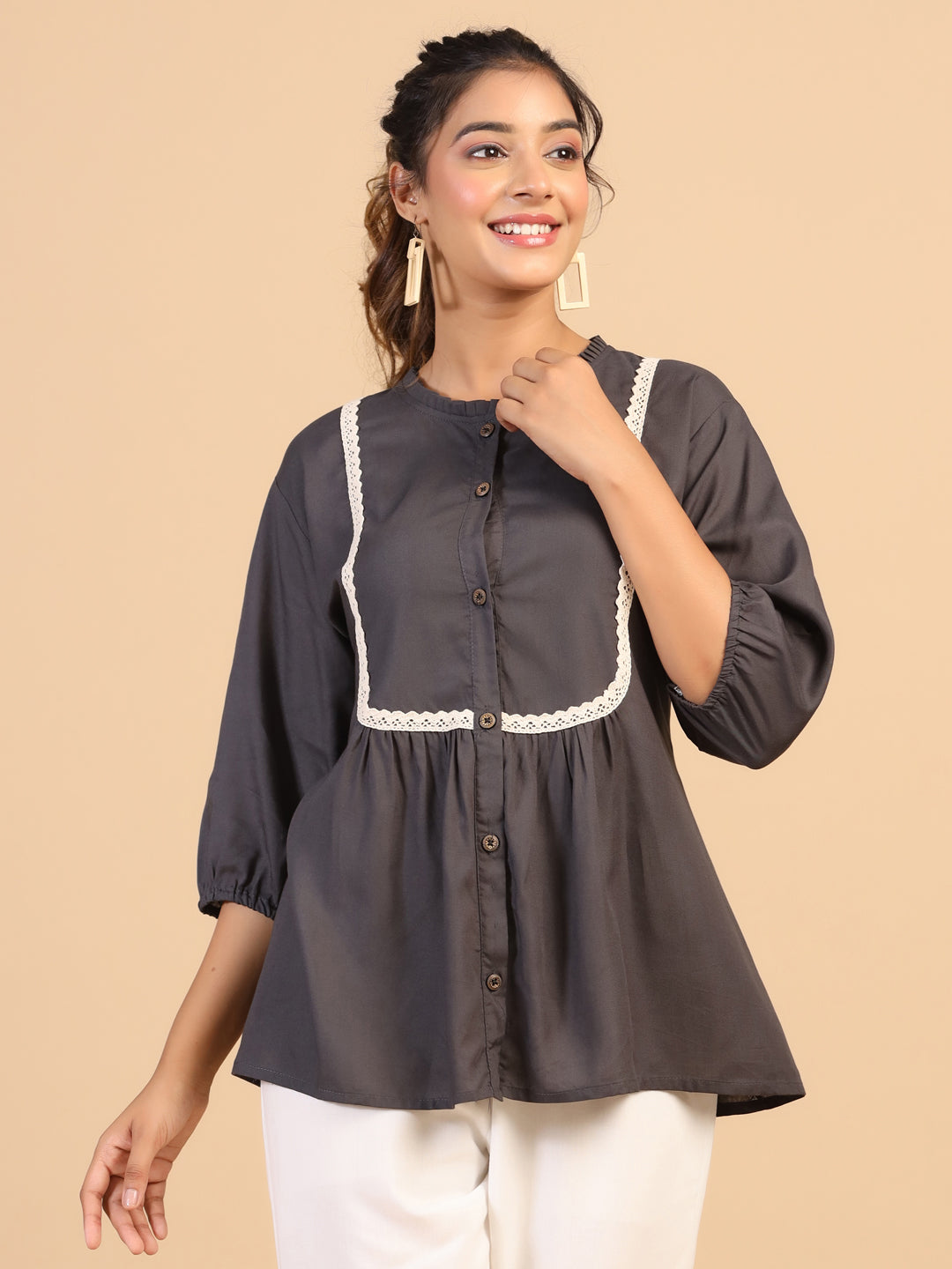 KEEVA FANCY WESTERN SHORT TOP