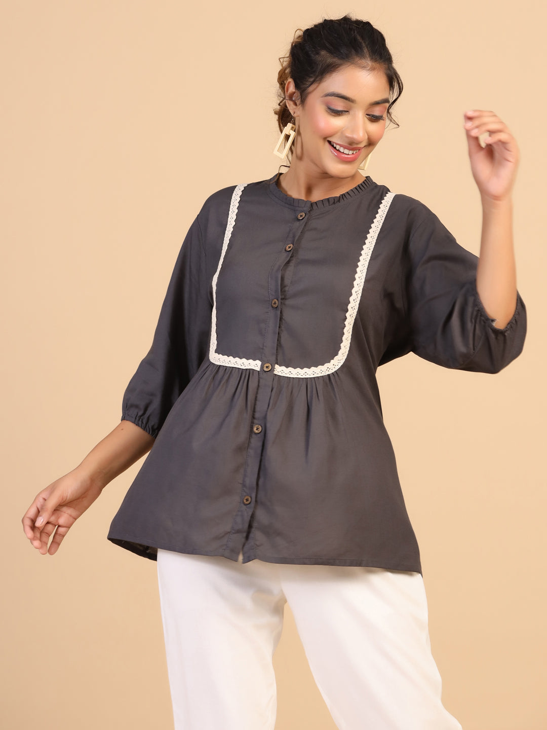 KEEVA FANCY WESTERN SHORT TOP