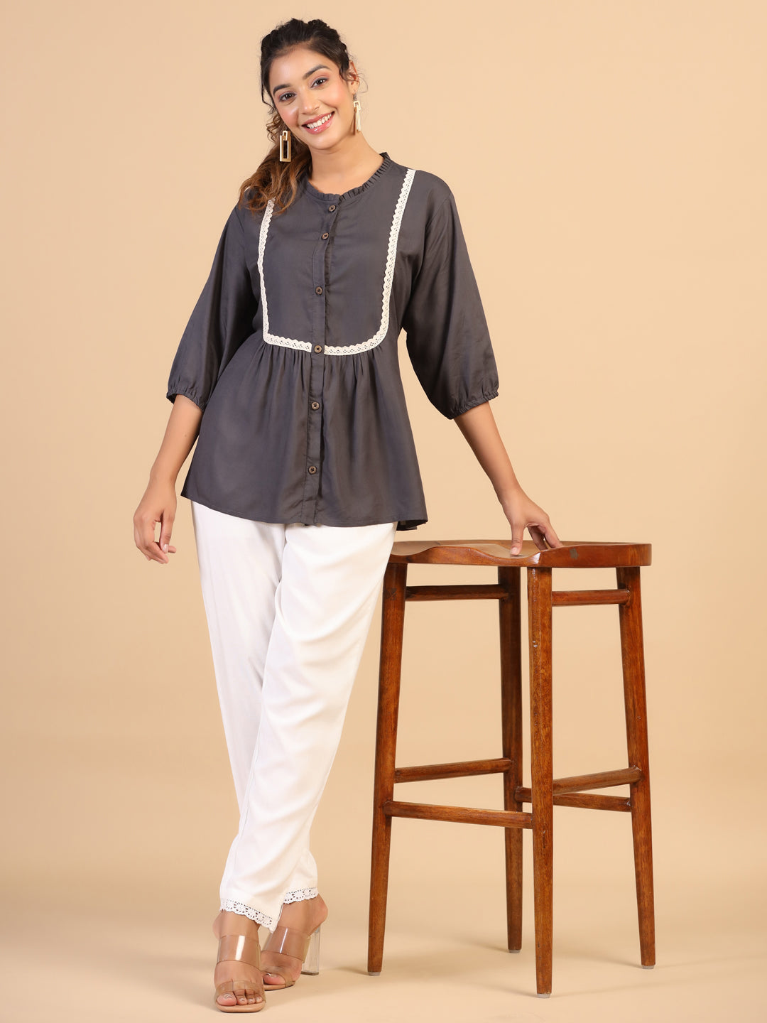 KEEVA FANCY WESTERN SHORT TOP