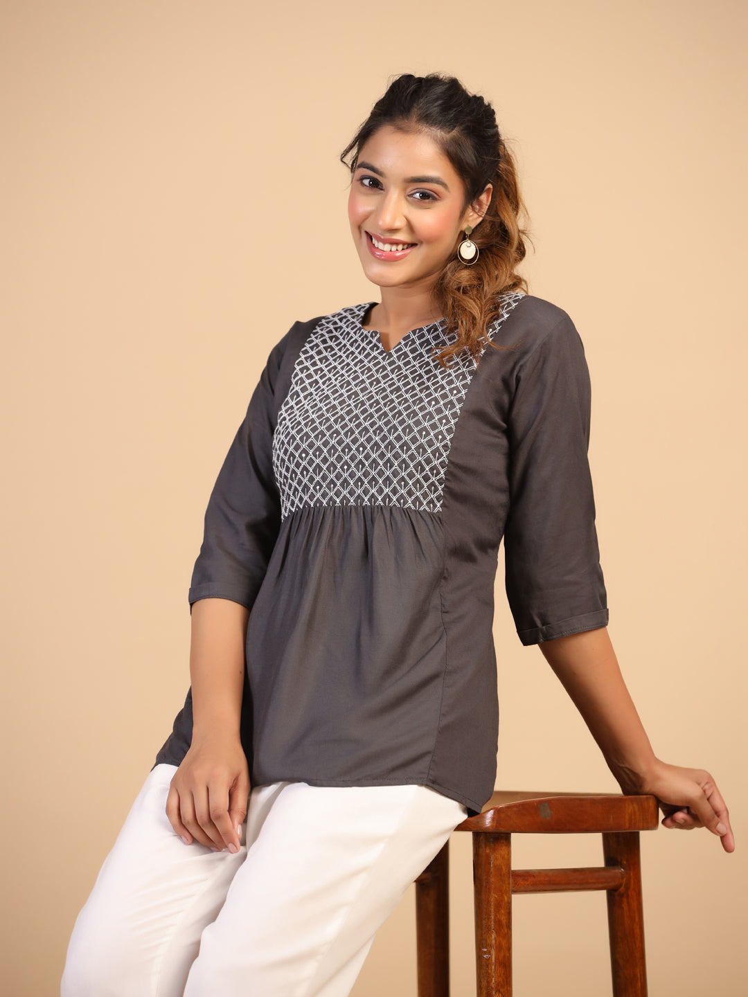 KEEVA FANCY WESTERN SHORT TOP