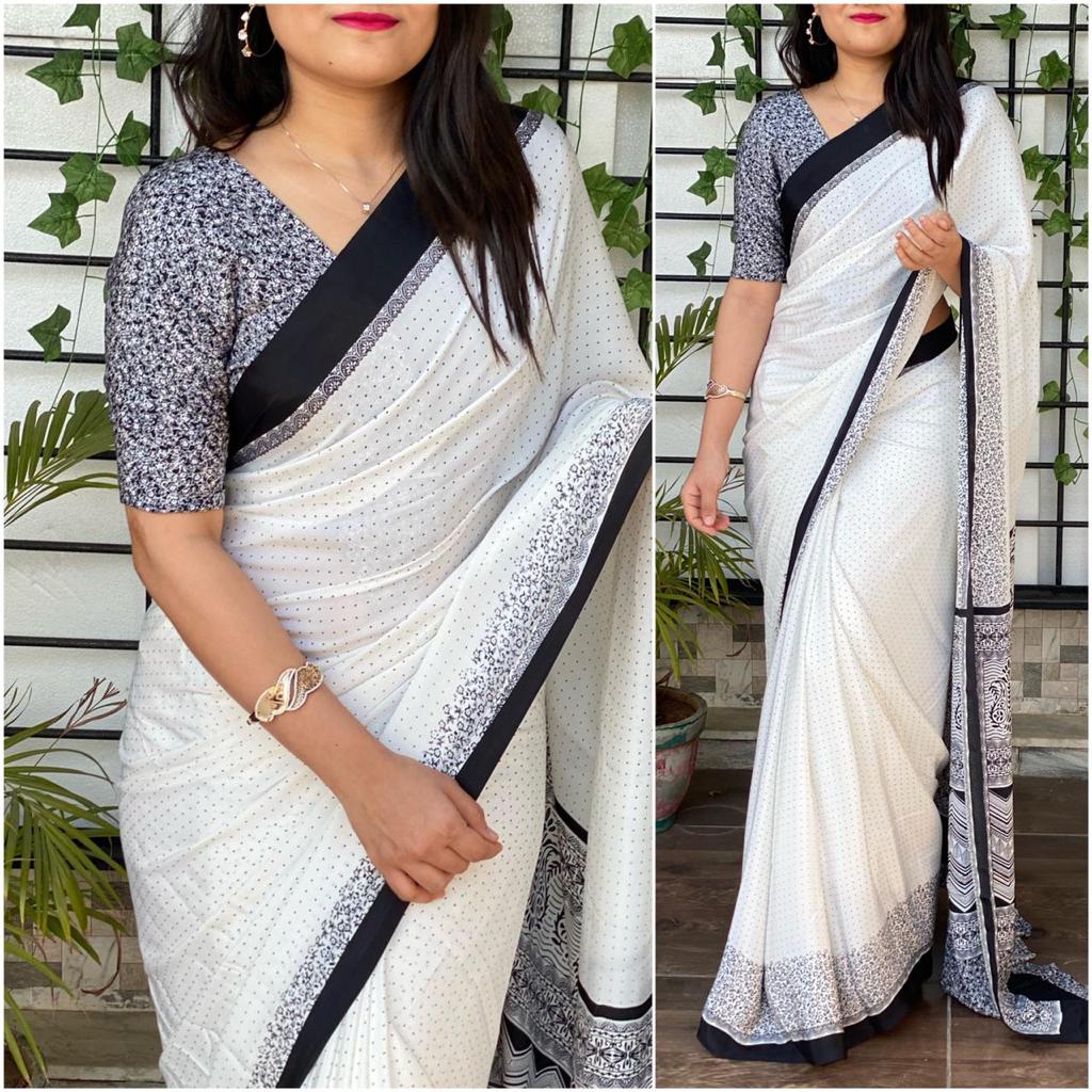 Silk Crape Uniform Printed Saree Anantexports