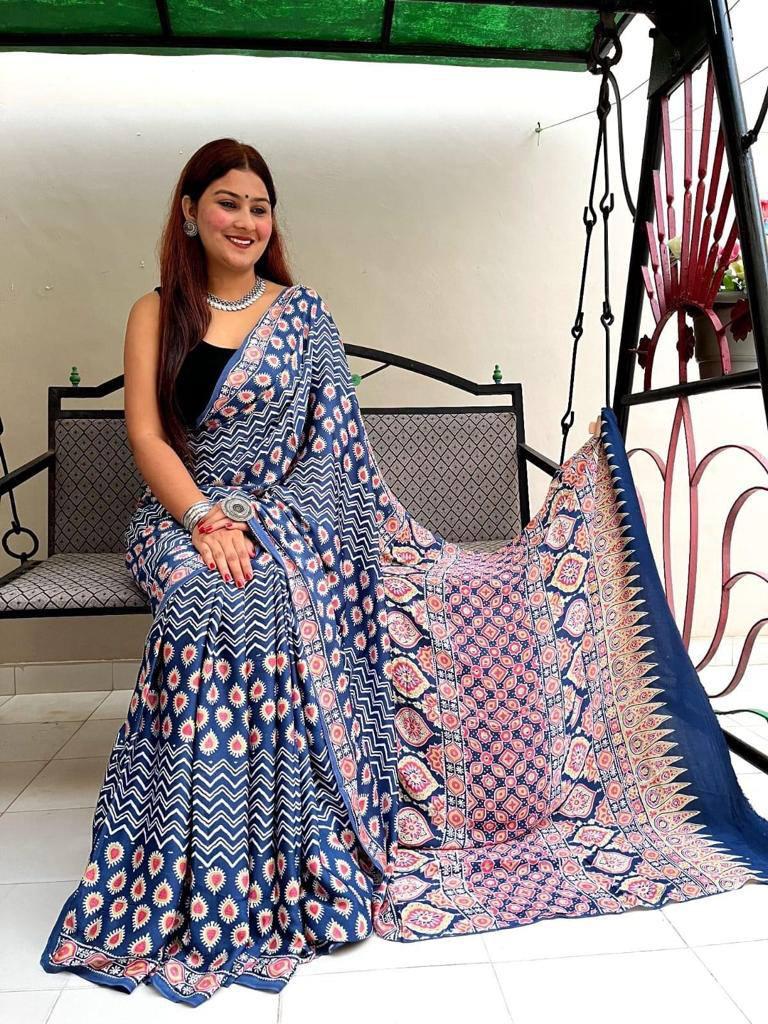 Ajrakh Digital Print Saree Anantexports