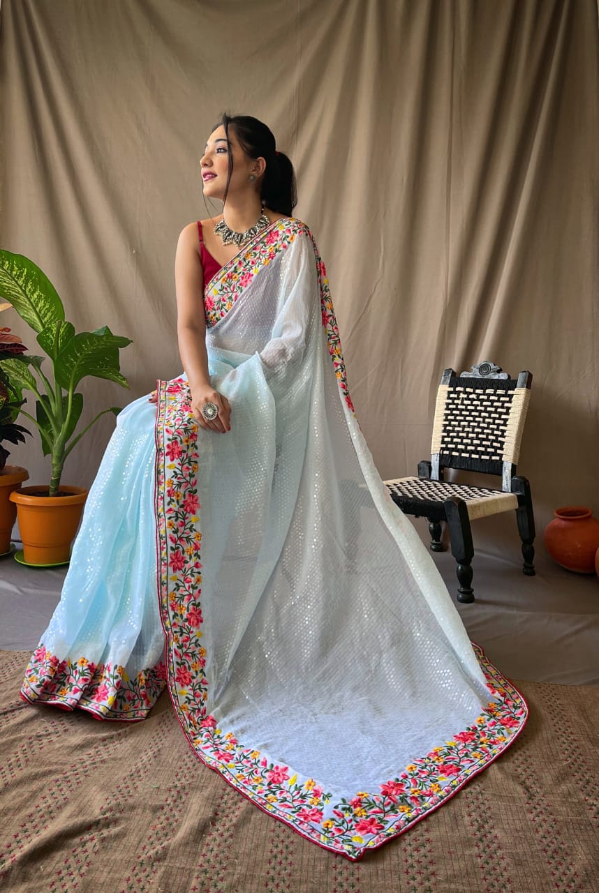 Beautiful Designer Pure Georgate Sequence Saree Anant Tex Exports Private Limited