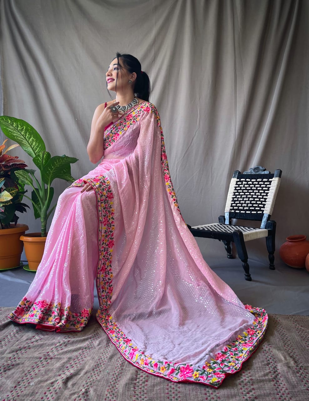 Beautiful Designer Pure Georgate Sequence Saree Anant Tex Exports Private Limited