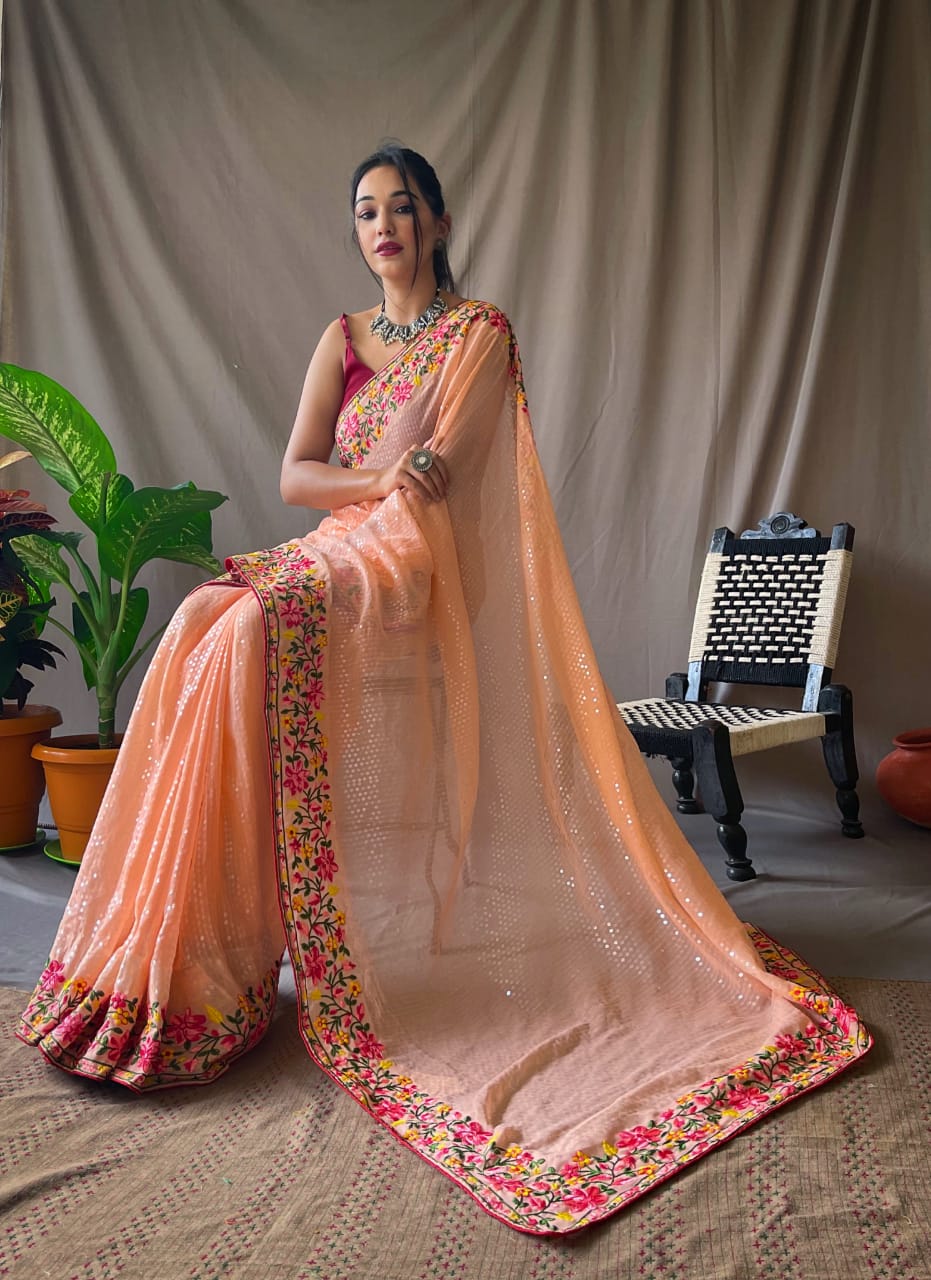 Beautiful Designer Pure Georgate Sequence Saree Anant Tex Exports Private Limited