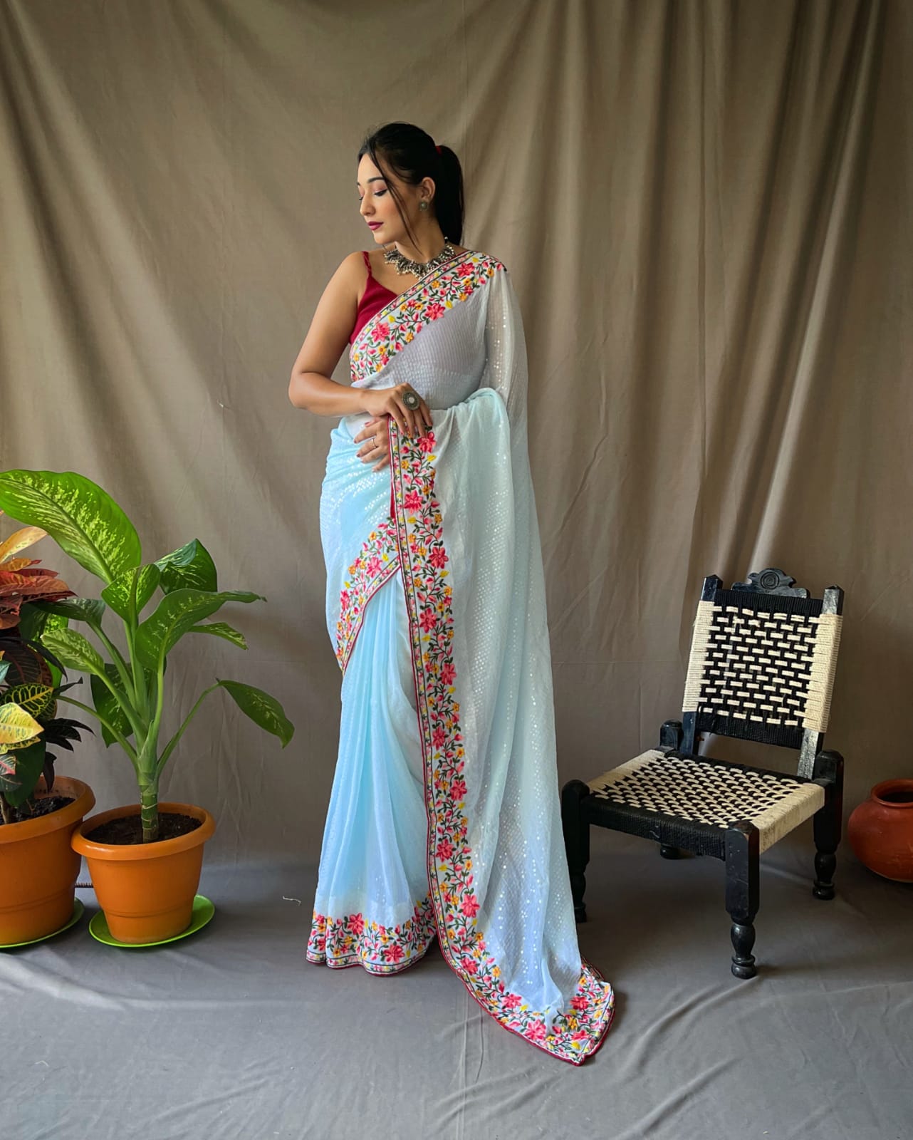 Beautiful Designer Pure Georgate Sequence Saree Anant Tex Exports Private Limited