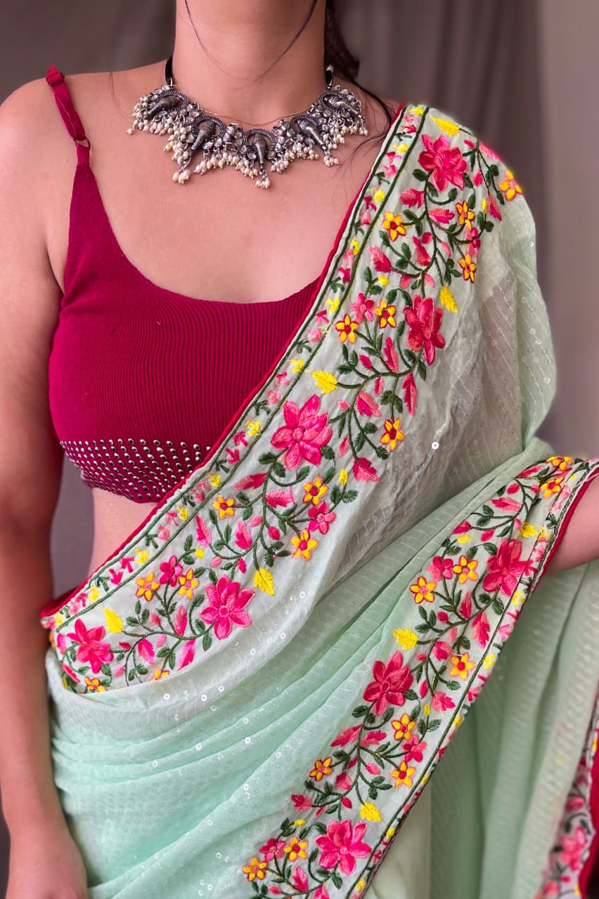 Beautiful Designer Pure Georgate Sequence Saree Anant Tex Exports Private Limited