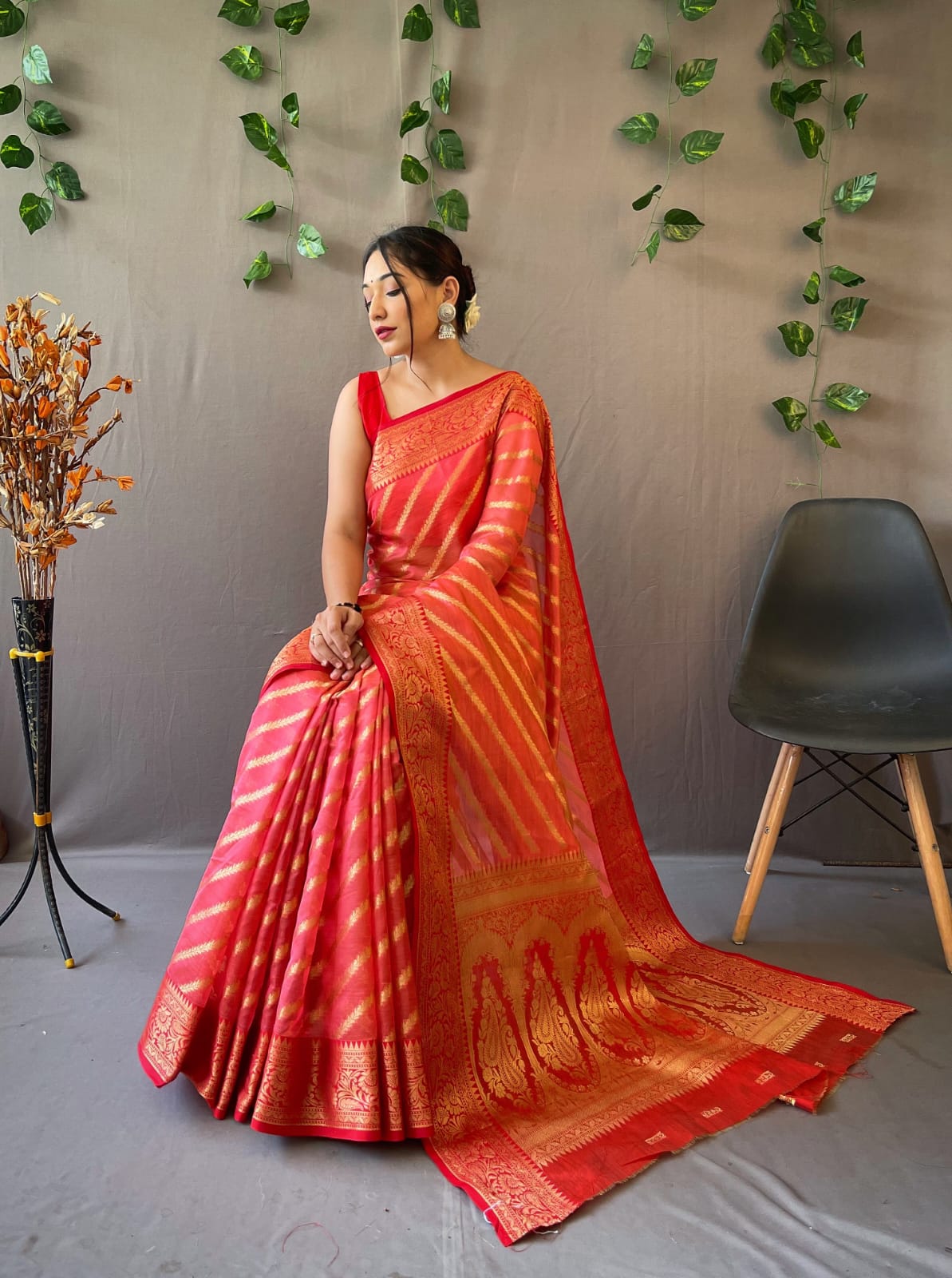 Party Wear Organza Leheriya Saree Anantexports