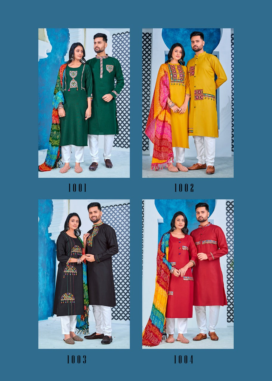 Navratri Special Couple combo of Kurta with Pajama & Kurti with Pants & Dupatta Dress Anant Tex Exports Private Limited