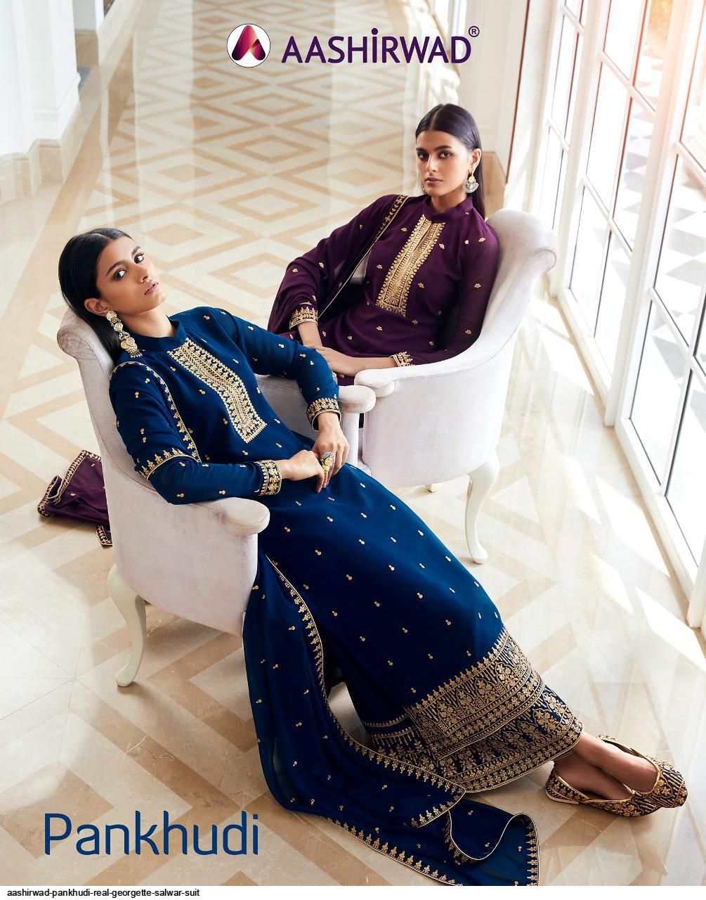 AASHIRWAD PANKHUDI PURE GEORGETTE SUITS SERIES 8453 To 8457 Anant Tex Exports Private Limited