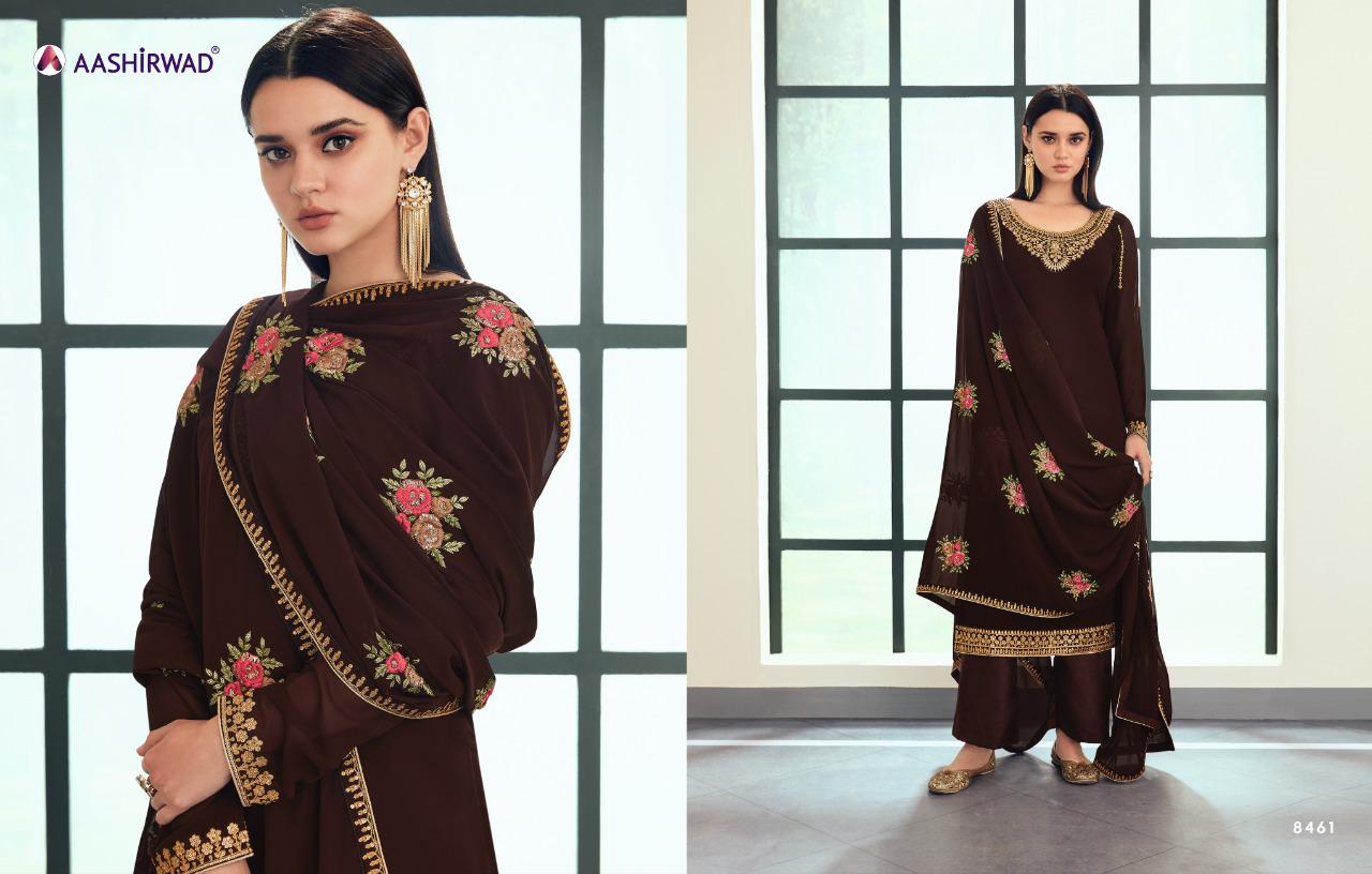 AASHIRWAD SUNHERI HEAVY EMBROIDERED SUITS SERIES 8458 TO 8462 Anant Tex Exports Private Limited