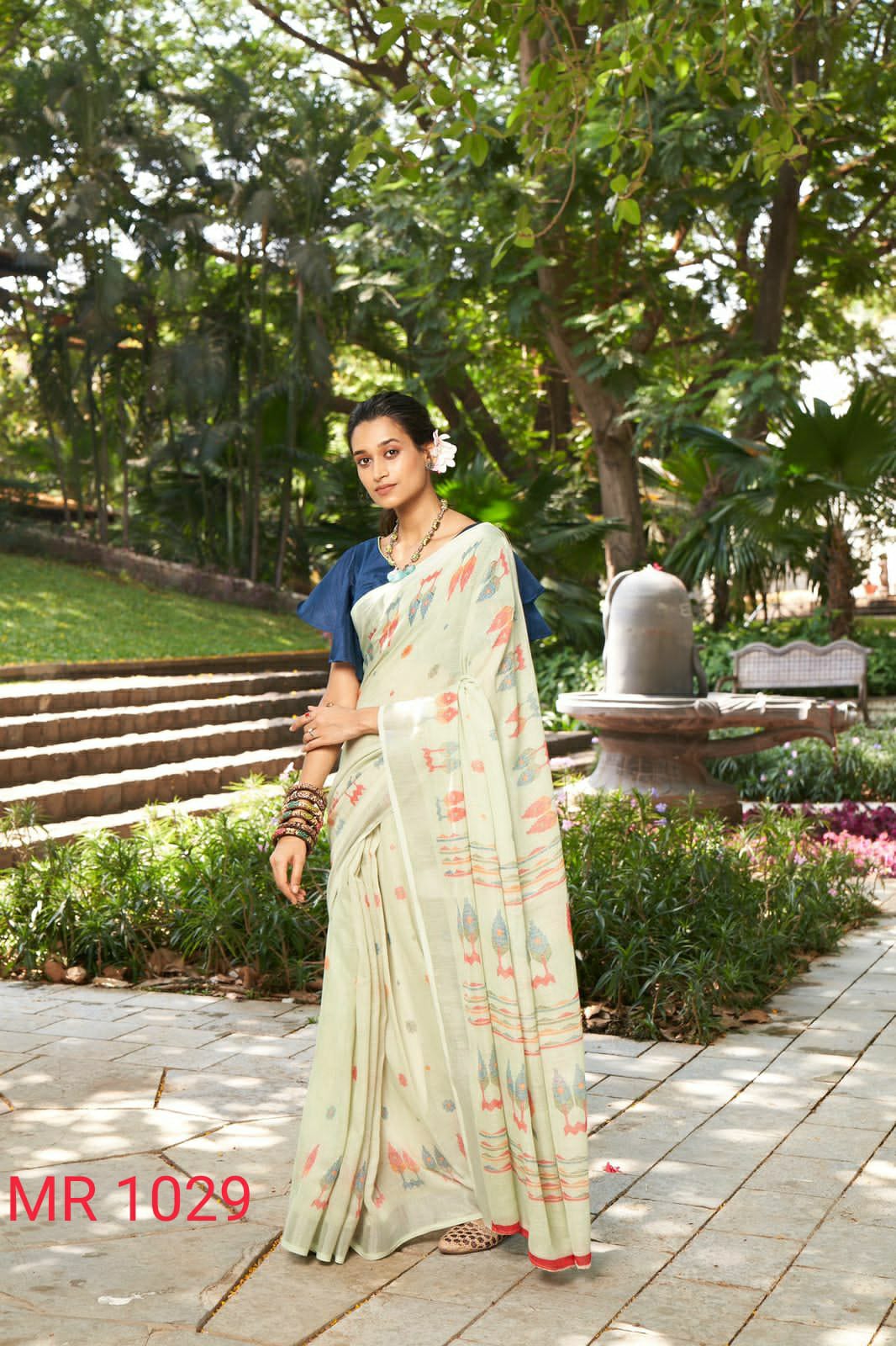 Sr Mercury Vol-3 Ethnic Fancy Wear Handwork Pure Linen Printed Saree Catalog Wholesaler Anant Tex Exports Private Limited