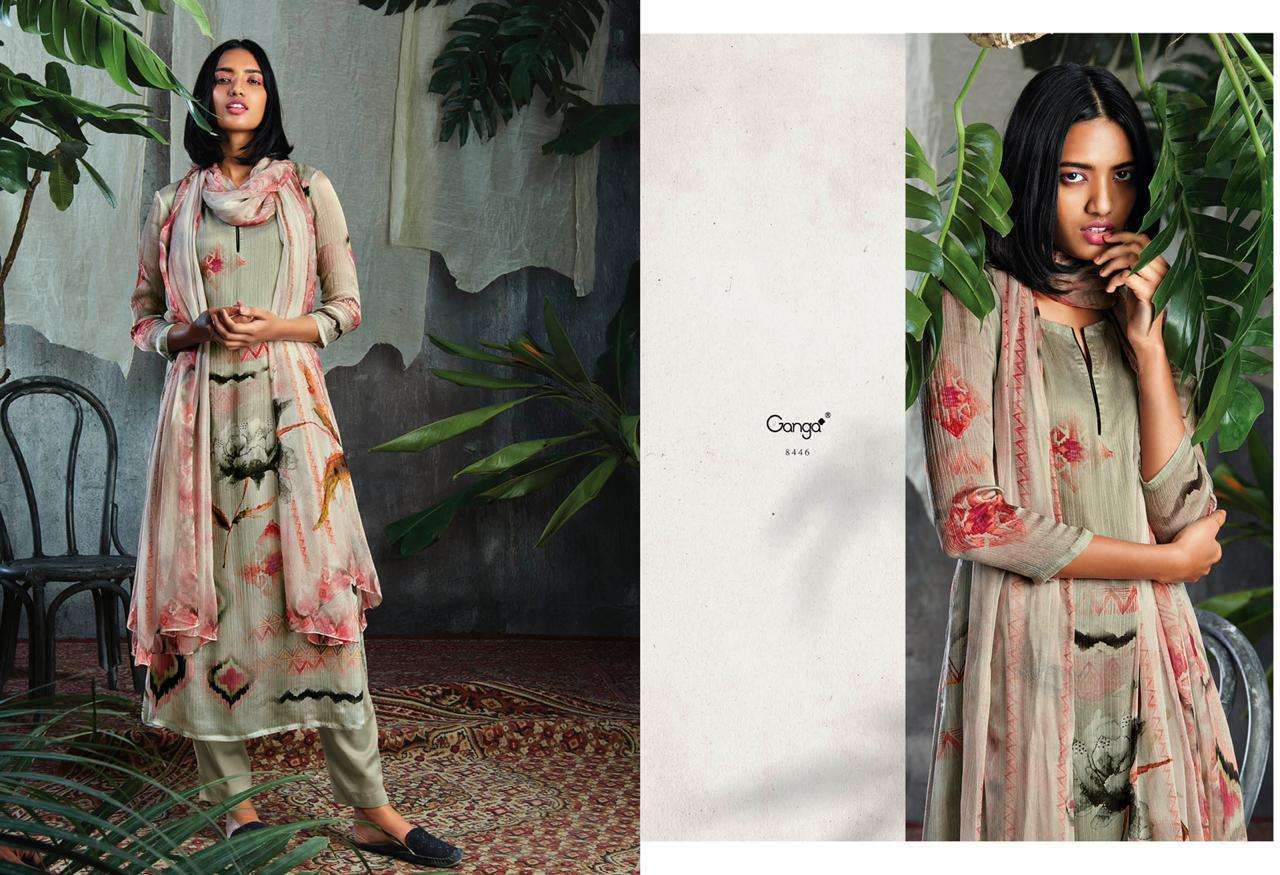 Ganga Solandis Pure Makhmali Satin Digital Printed Designer Suits Anant Tex Exports Private Limited