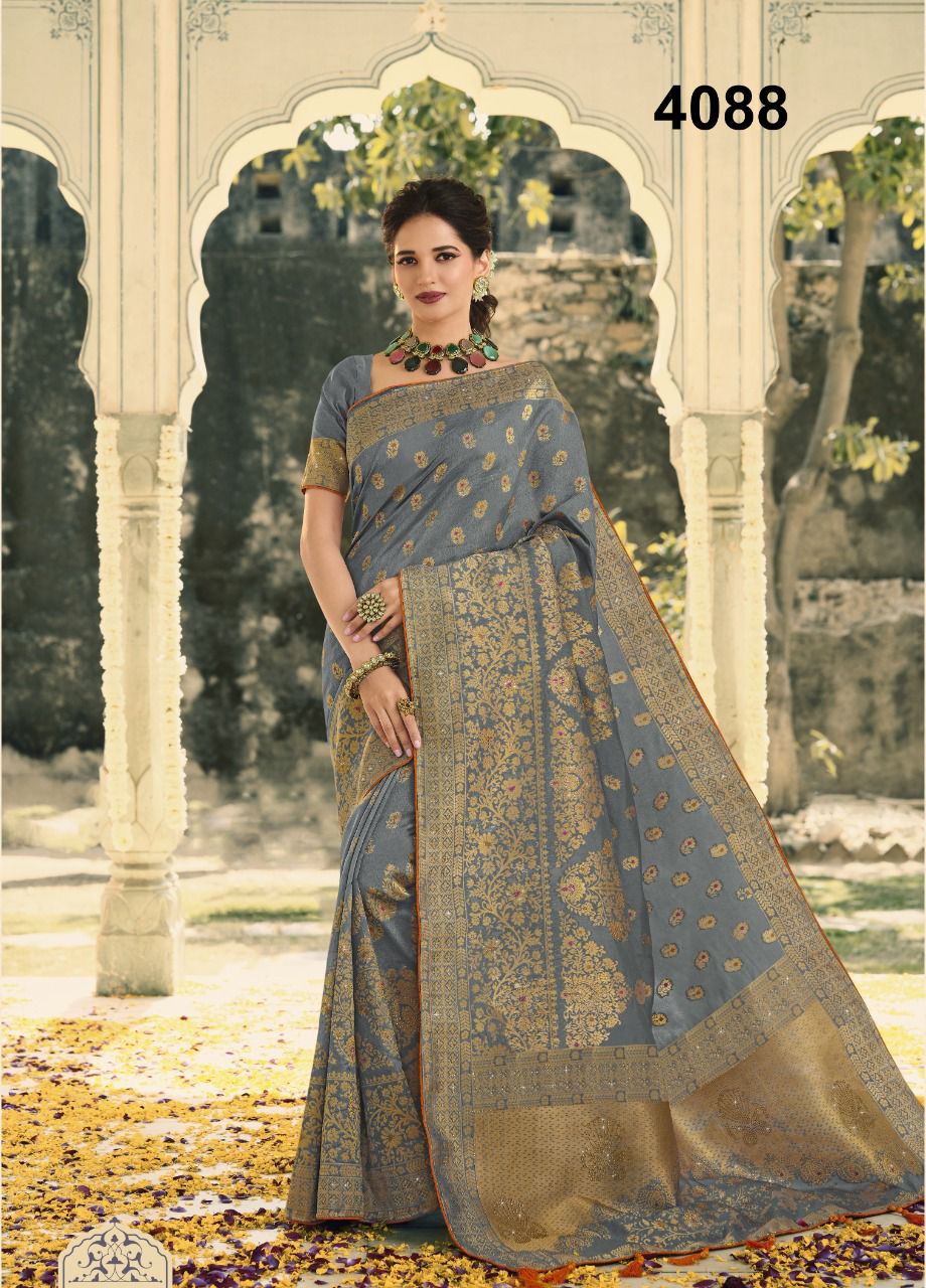 NAZNEEN SWAROVSKI SILK 4087 SERIES BANARASI SAREE Anant Tex Exports Private Limited