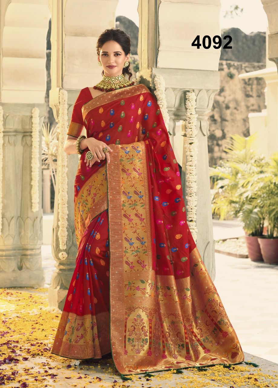NAZNEEN SWAROVSKI SILK 4087 SERIES BANARASI SAREE Anant Tex Exports Private Limited