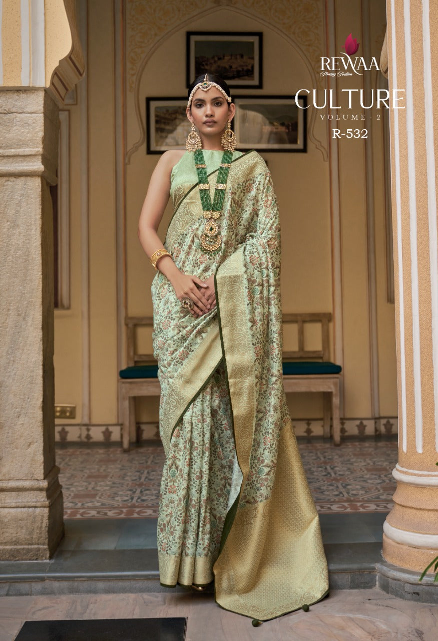 Rewa Culture Pure Silk with Floral Cultural Print Saree Anant Tex Exports Private Limited