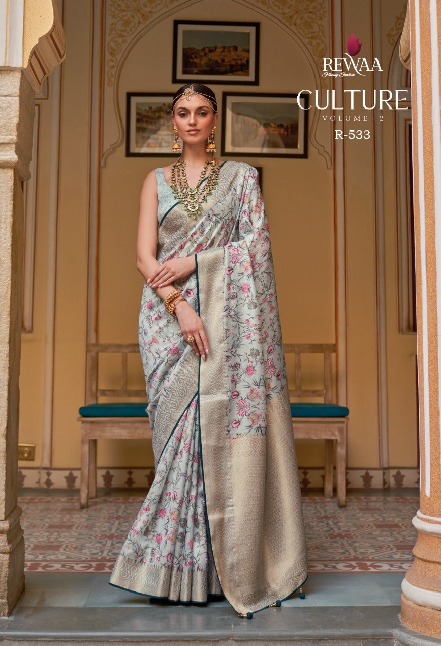 Rewa Culture Pure Silk with Floral Cultural Print Saree Anant Tex Exports Private Limited