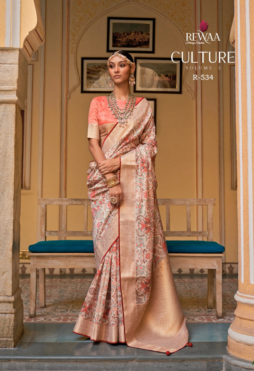Rewa Culture Pure Silk with Floral Cultural Print Saree Anant Tex Exports Private Limited