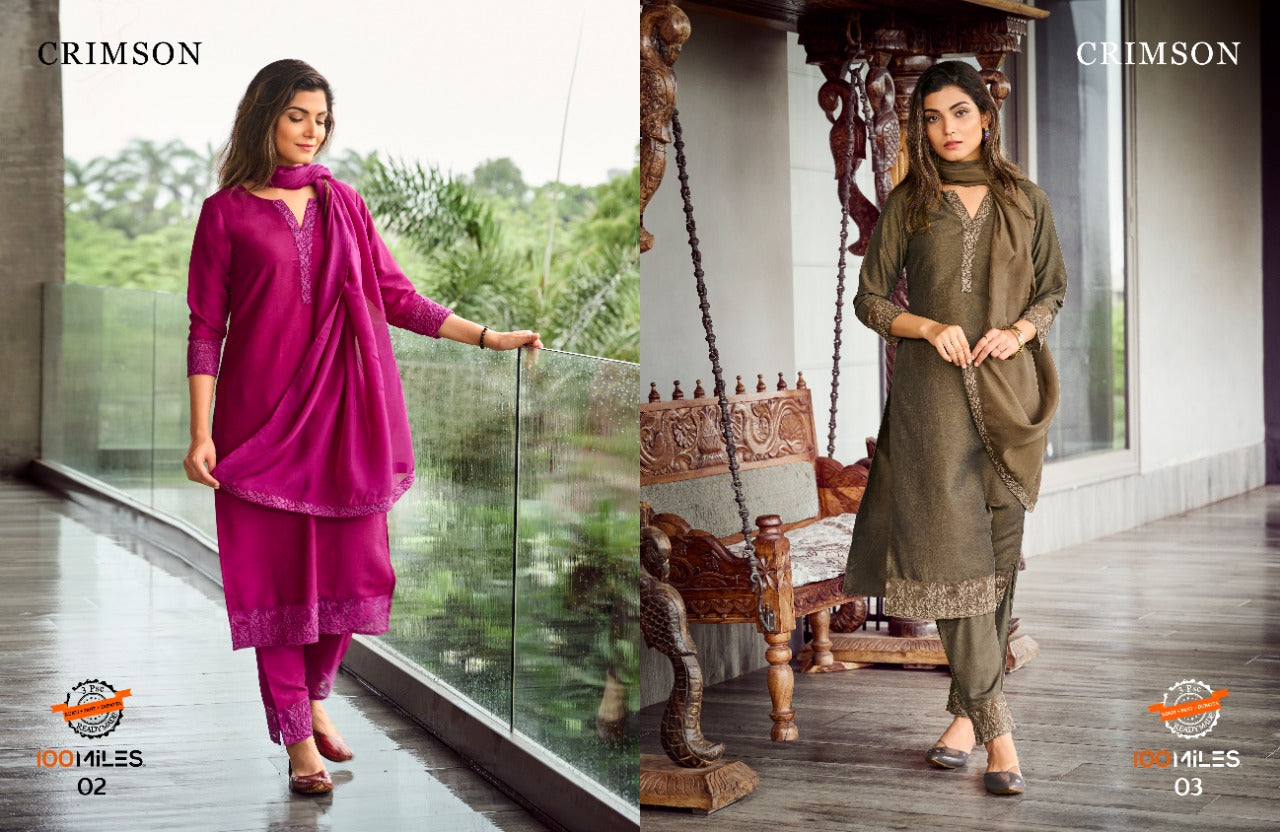 100 Miles Crimson Series 01-04 Heavy Organza Readymade Suit Anant Tex Exports Private Limited