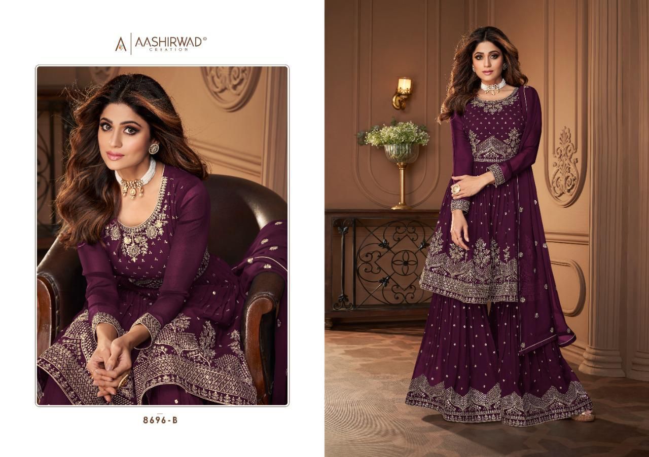 Aashirwad 8696 Heroine Gold Real Georgette Party Wear Collection Anant Tex Exports Private Limited