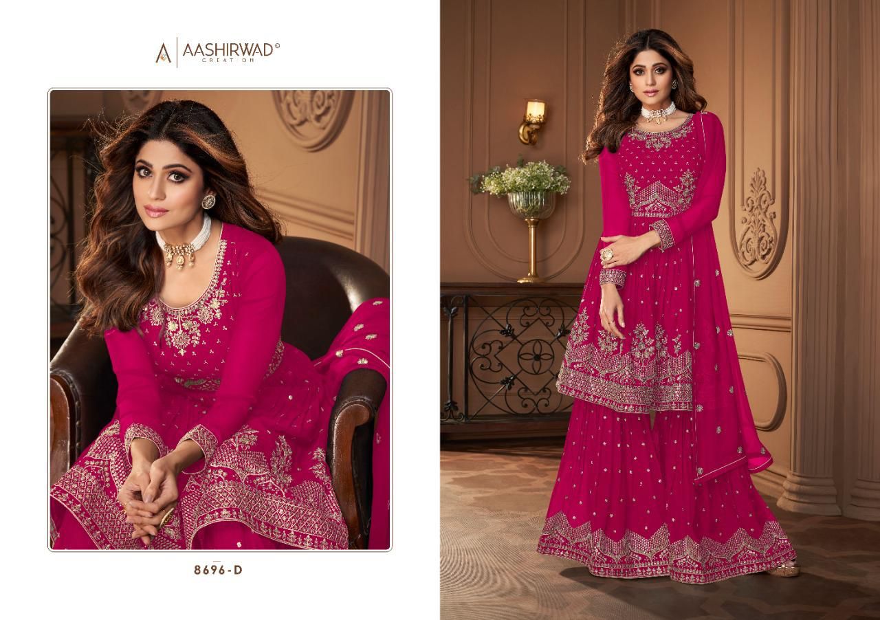 Aashirwad 8696 Heroine Gold Real Georgette Party Wear Collection Anant Tex Exports Private Limited