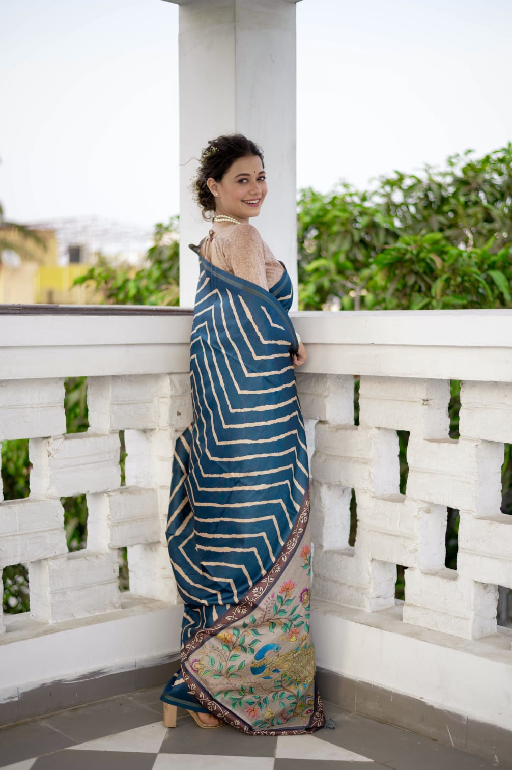 LEHERIYA SAREE WITH KALAMKARI PEACOCK PALLU Anant Tex Exports Private Limited