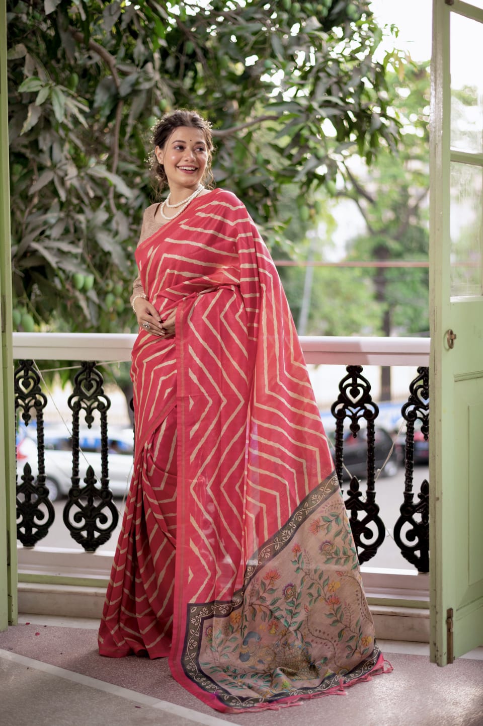 LEHERIYA SAREE WITH KALAMKARI PEACOCK PALLU Anant Tex Exports Private Limited