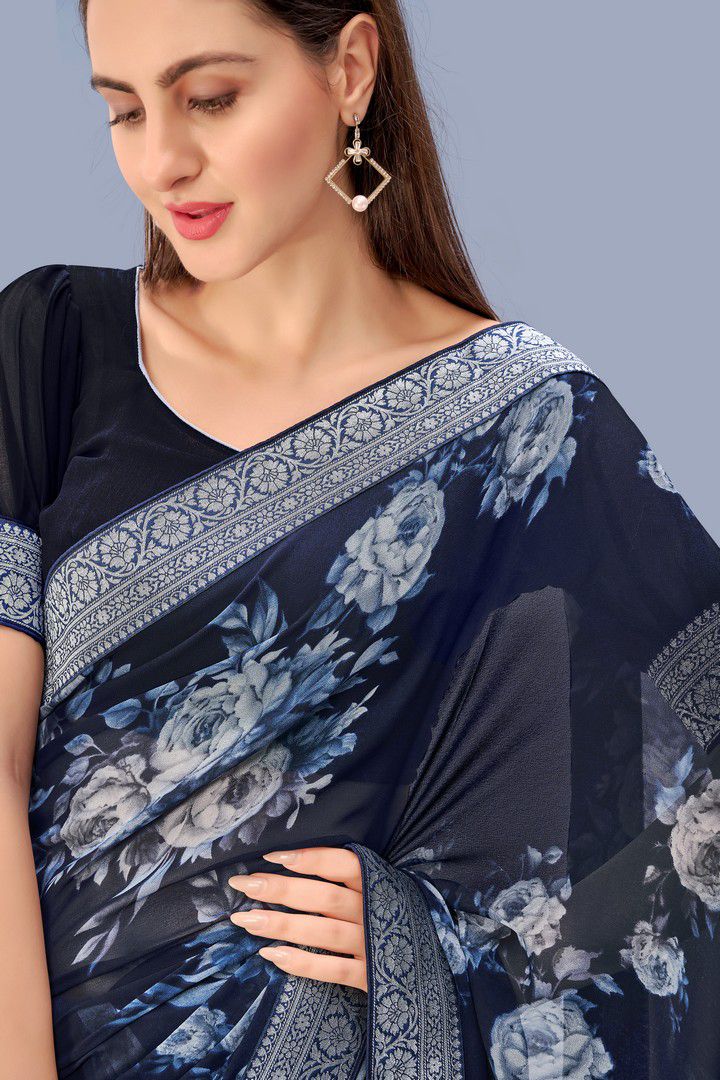 Beautiful Floral Print Saree D.no 5220 Anant Tex Exports Private Limited
