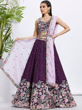 Purple Pure Chiffon Sequins Thread Embroidery Lehenga Choli & Dupatta