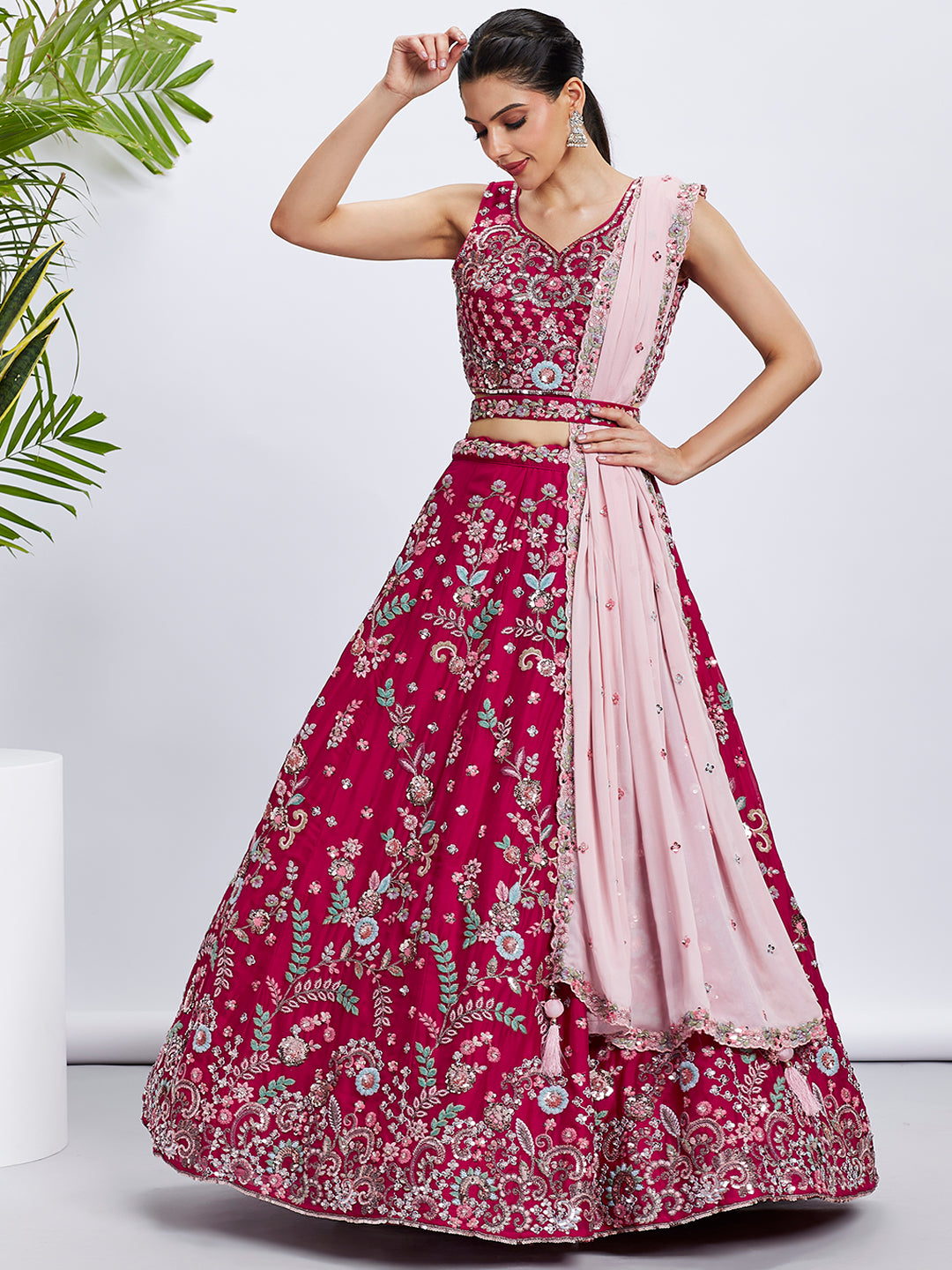 Rose Pure Georgette Sequins and Thread Embroidery Lehenga Choli & Dupatta