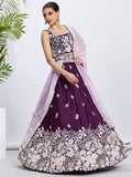 Purple Georgette Sequins Thread Embroidery Lehenga Choli & Dupatta