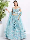 Sky Blue Organza Sequins and Thread Embroidery Lehenga Choli & Dupatta