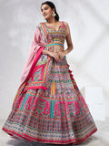 Pink Pure Georgette Position Printing with & Stone work Lehenga Choli