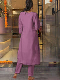 Purple Viscose Chanderi Embroidered Kurti Set