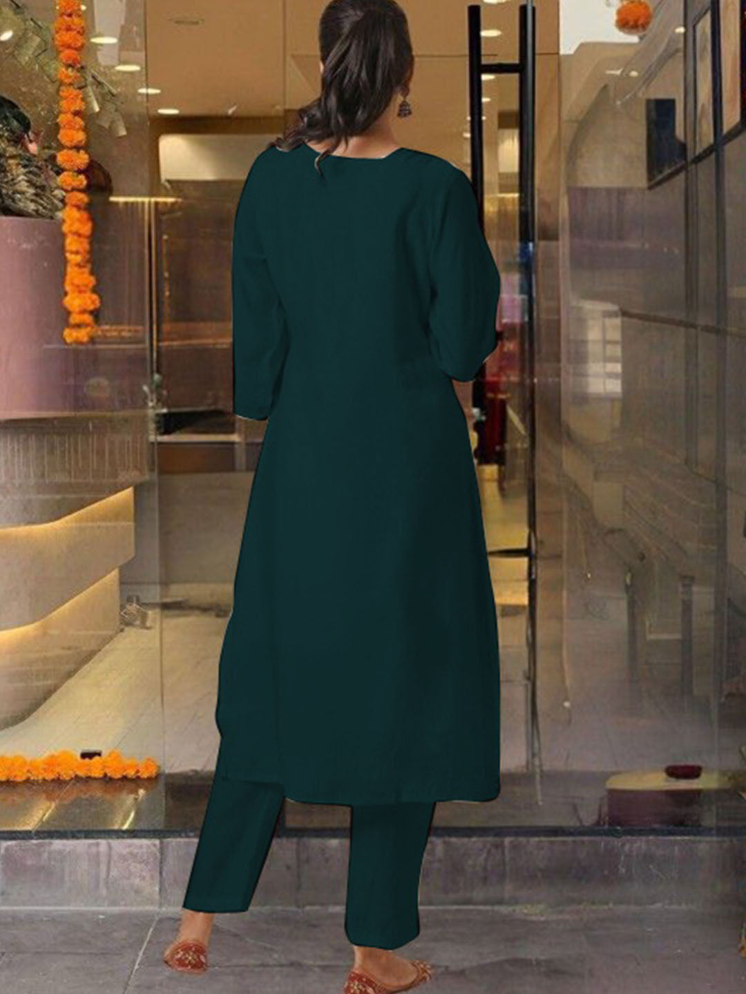 Rama Green Chanderi Kurti Set with Embroidered Jacquard Dupatta