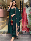 Rama Green Chanderi Kurti Set with Embroidered Jacquard Dupatta