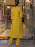 Mustard Yellow Viscose Chanderi Embroidered Kurti Set