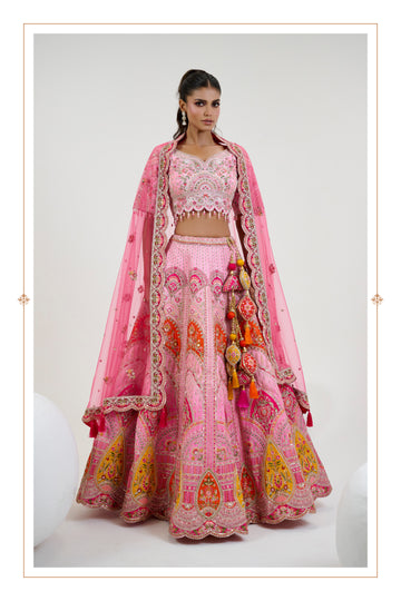 Pink Silk Lehenga with Hand-Embroidered Blouse & Georgette Dupatta