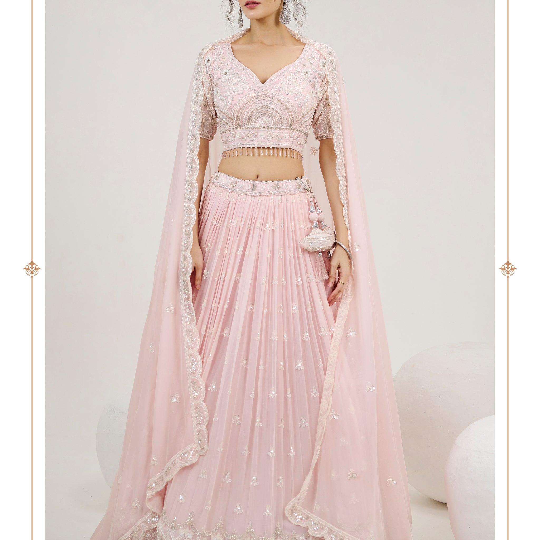 Baby Pink Bridal Lehenga with Hand Embroidered Blouse and Dupatta